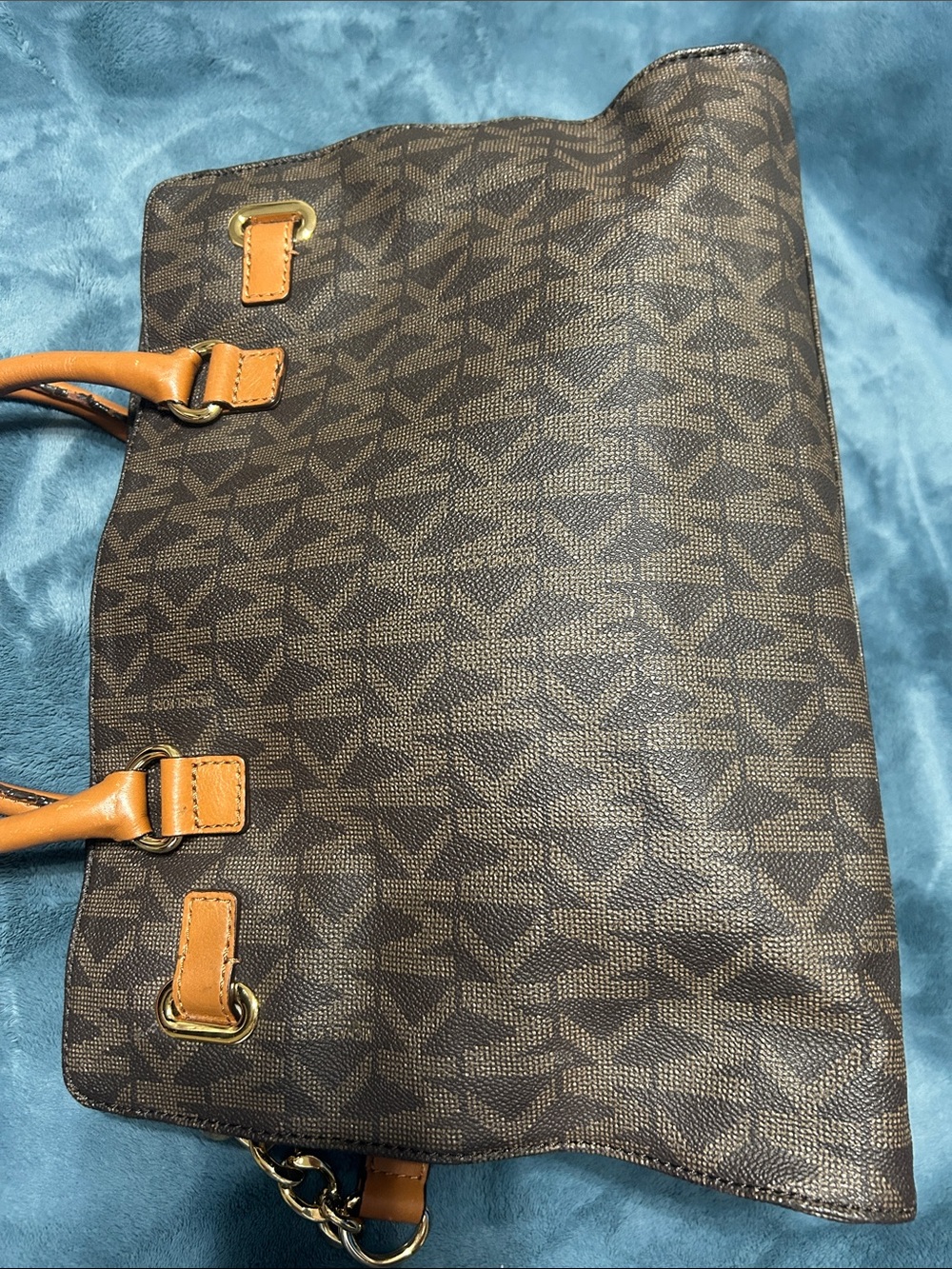Michael Kors Brown MK Logo Satchel with Tan Handles - Picture 7 of 9